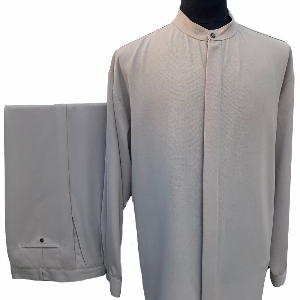 Two-Piece Long Sleeve Casual Shirt & Pant Set 100% Polyester Gray Made in USA